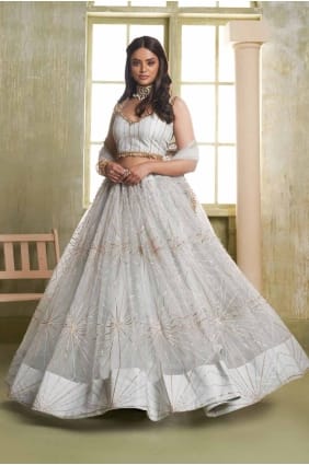 Light grey Embroidered Lehenga Choli in Net LC8212