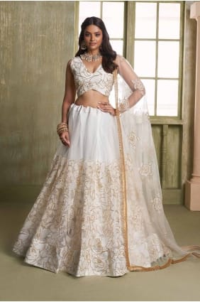 Embroidered Net Off white Lehenga Choli with Dupatta LC8214