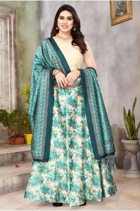 Digital print Satin Lehenga Choli in Rama LC8224