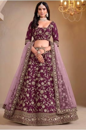 Lehenga Choli in Wine Art silk with Embroidered LC8226
