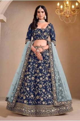 Blue Embroidered Art silk Lehenga Choli LC8227