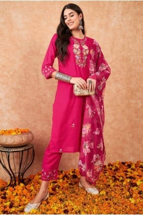 Straight Pant Suit in Pink Viscose with Embroidered SK154991