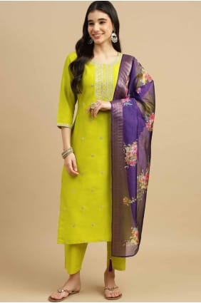 Lemon Straight Pant Suit in Digital print Chiffon SK154997