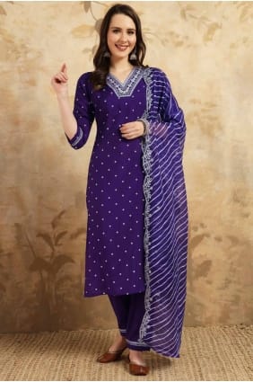 Digital print Chanderi Straight Pant Suit in Purple SK154999