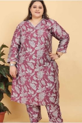 Pink Straight Pant Suit in Viscose with Digital print SK155005