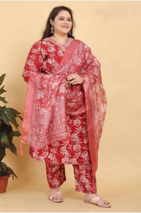 Maroon Straight Pant Suit in Digital print Viscose SK155008