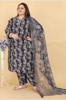 Black Straight Pant Suit in Digital print Viscose SK155010