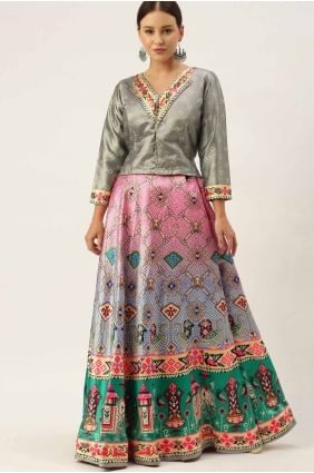 Multicolor Lehenga Choli with Digital print Satin LC8241