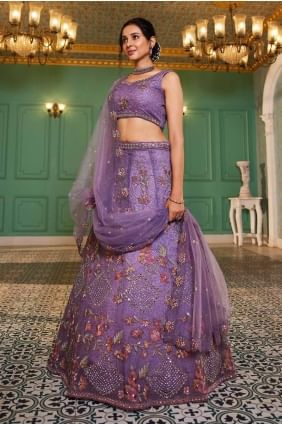 Net Lavender Party Lehenga Choli in Embroidered LC8252