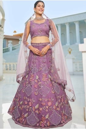 Purple Embroidered Net Party Lehenga Choli LC8256