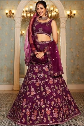 Burgundy Party Lehenga Choli with Embroidered Net LC8258