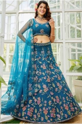 Embroidered Net Blue Party Lehenga Choli with Dupatta LC8261