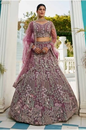 Net Bridal Lehenga Choli in Lavender with Embroidered LC8267