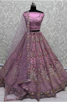 Pink Bridal Lehenga Choli in Embroidered Net LC8272