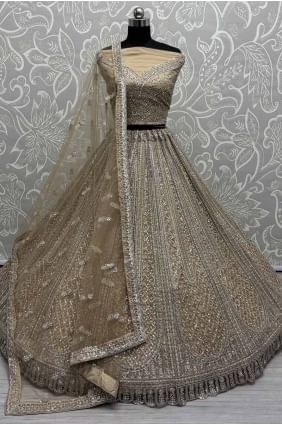 Golden Bridal Lehenga Choli in Net with Stone with moti LC8275