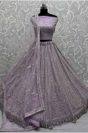 Stone with moti Net Bridal Lehenga Choli in Lilac LC8276