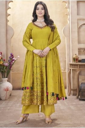 Yellow Eid Palazzo Suit with Embroidered Silk PZ4112