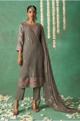 Embroidered Organza Grey Eid Salwar Kameez with Dupatta SK155172