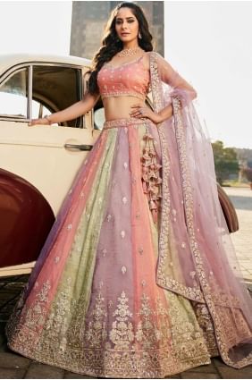 Embroidered Tissue Wedding Lehenga Choli in Multicolor with Dupatta LC8363