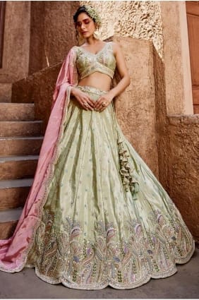 peach lehenga choli in satin with embroidered LC8383