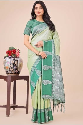 pista silk sari with weaving SR28464