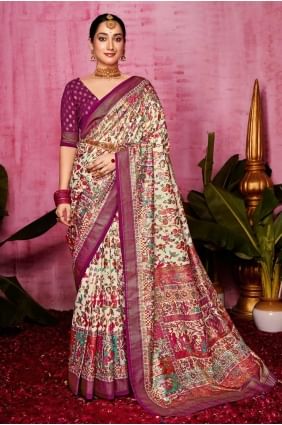 weaving tussar silk sari in off white with blouse SR28467