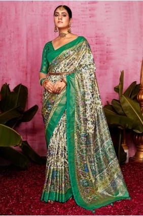 tussar silk off white sari in weaving SR28470