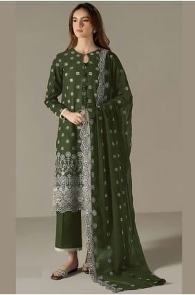Faux georgette Straight Pant Suit in Dark green with Embroidered SK155591