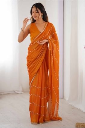 Yellow Sequins Chiffon Saree SR28525