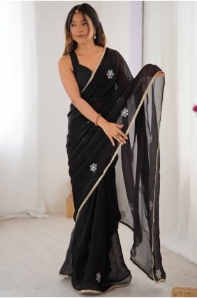 Silk Black Saree in Sequins SR28526