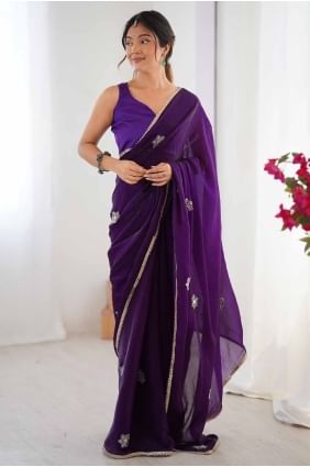 Silk Purple Saree in Sequins SR28527