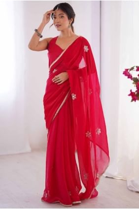 Sequins Silk Saree in Red with Blouse SR28529