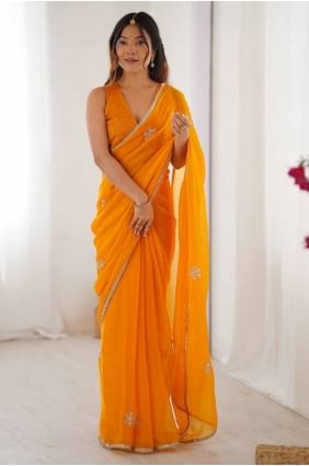Yellow Sequins Silk Saree SR28530