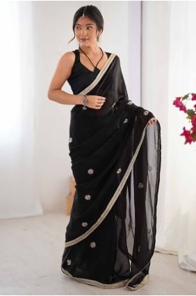 Silk Saree in Black with Sequins SR28531