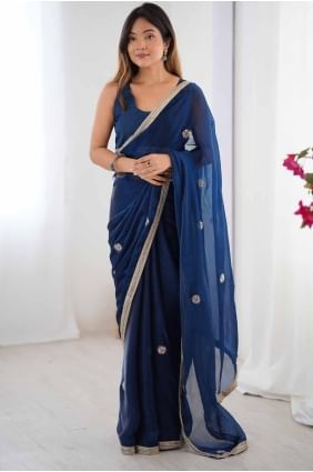 Sequins Silk Blue Saree with Blouse SR28534