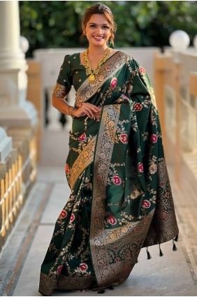 Green Embroidered Banarasi silk Saree SR28536