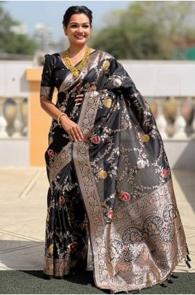 Banarasi silk Saree with Embroidered in Black SR28537