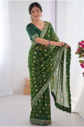 Green Saree in Lace Georgette SR28556