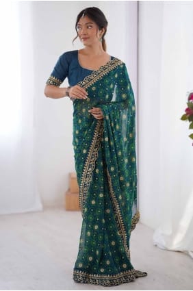 Georgette Petrol Saree in Lace SR28557