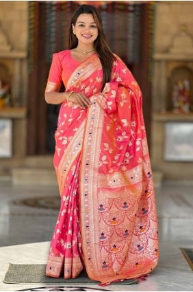 Embroidered Saree in Gajri Banarasi silk SR28562