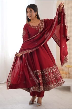 Maroon Anarkali Suit with Sequins Silk AS4242