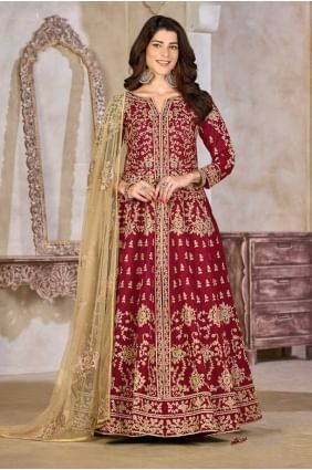 Art silk Maroon Anarkali Suit in Embroidered AS4143