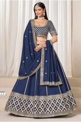 Blue Art Silk Lehenga Choli with Intricate Embroidery LC8676