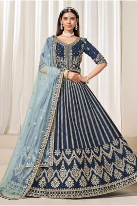 Blue Art Silk Designer Embroidered Lehenga Choli Ensemble LC8649