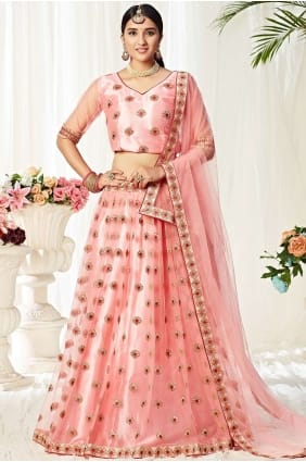 Pink Net and satin Party Wear Lehenga Choli LC3213
