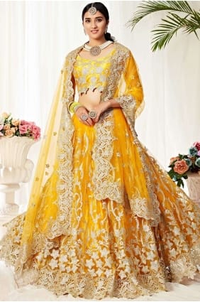 Yellow Net and satin Party Wear Lehenga Choli LC3214