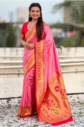 Baby pink Digital print Silk Saree SR29468
