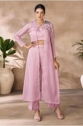 Baby pink Straight Suit in Organza with Digital print SK155291