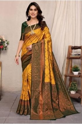 Weaving Banarasi silk Yellow Saree with Blouse SR28851