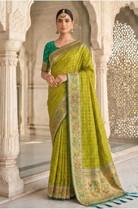 Green Saree in Banarasi silk with Weaving SR29990